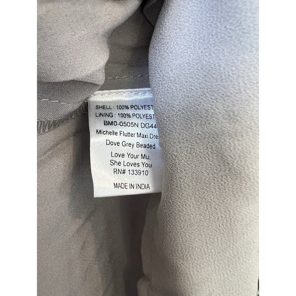 Show Me Your MuMu Michelle Flutter Maxi Dress Dove Grey Beaded Sz XXS, Wedding - Picture 6 of 7